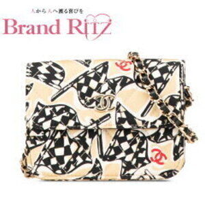 Chanel Matelasse Coco Mark Checkered Flag Motif Chain Shoulder Canvas Leather
